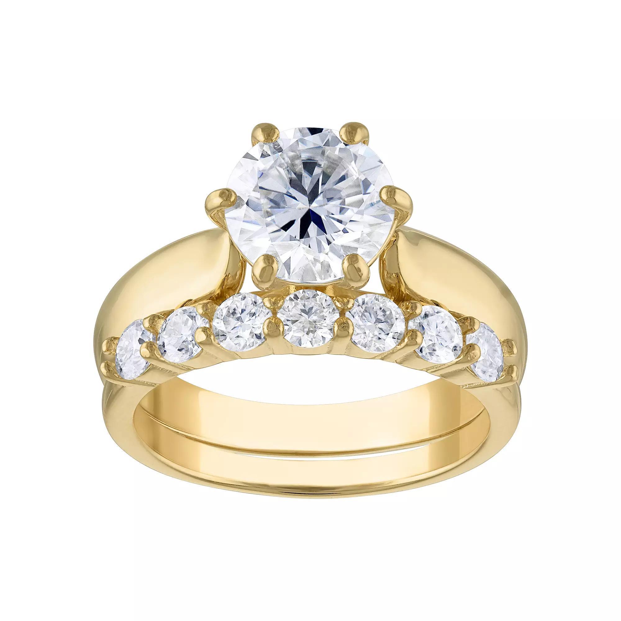 White Lotus 14k Gold Over Silver 3 1/10 Carat T.W. Lab-Created Moissanite Bridal Set Ring, Womens, Gold Tone Product Image
