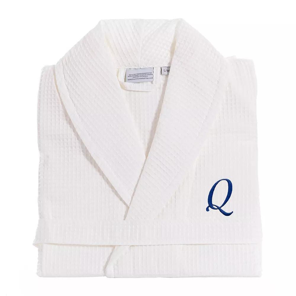 Linum Home Textiles Turkish Cotton Personalized Waffle Weave Bathrobe, Women's, Size: Small/Medium, White Gray J Product Image