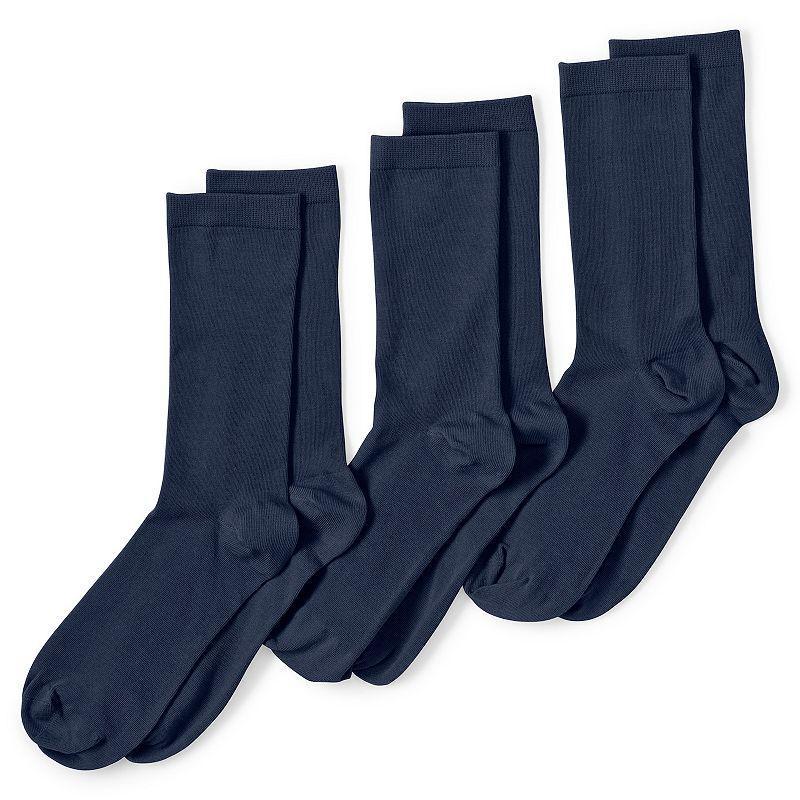 Women's Lands' End Seamless Toe Solid Crew Socks 3-Pack, Size: Large-XL, True Blue Product Image