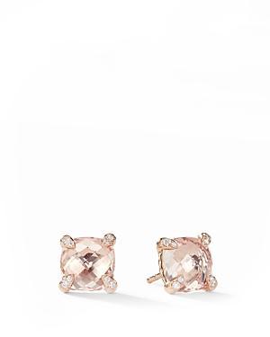 Womens Chatelaine Stud Earrings in 18K Rose Gold with Morganite and Diamonds, 8mm Product Image