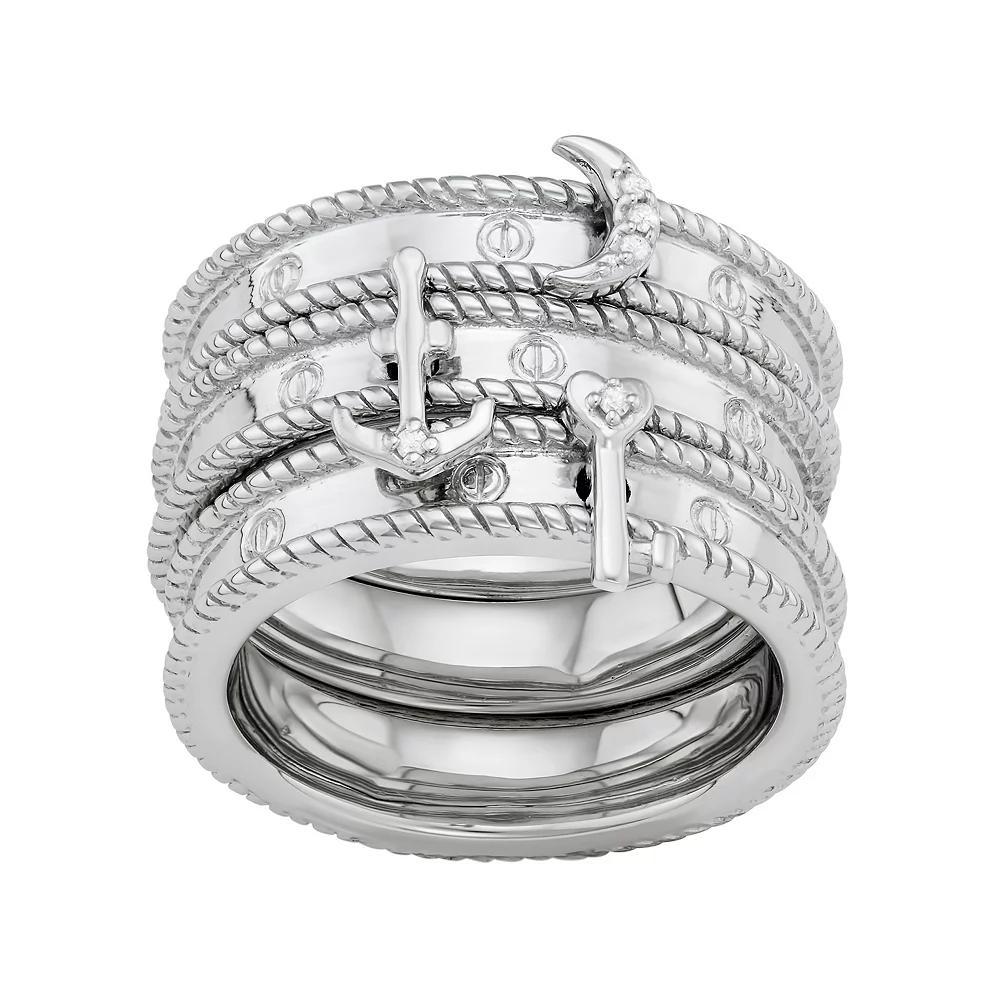 Jewelexcess Sterling Silver Diamond Accent Key, Moon & Anchor Stack Ring Set, Womens Gold Tone Product Image