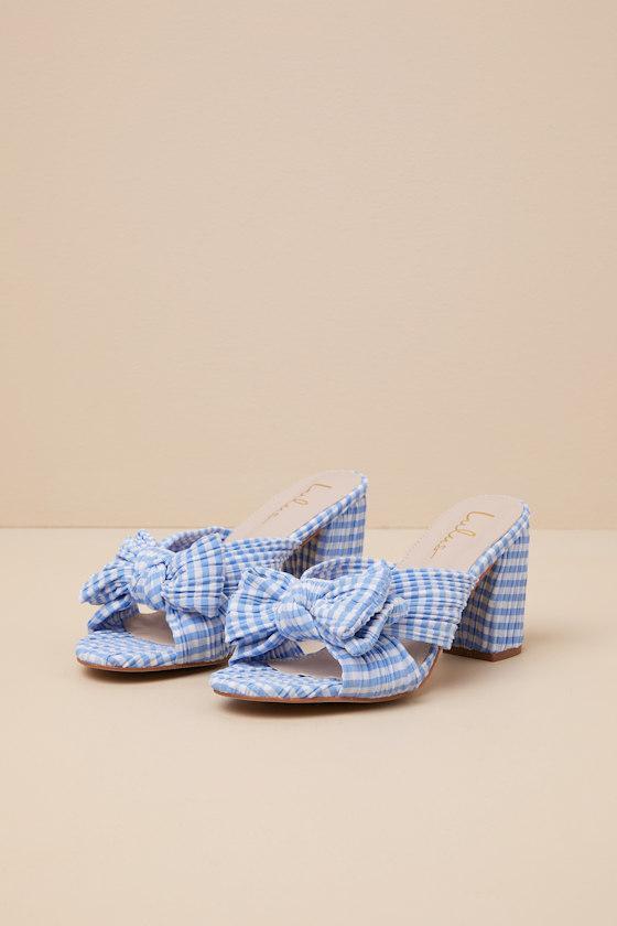 Dorothea Gingham Blue Knotted High Heel Sandals Product Image