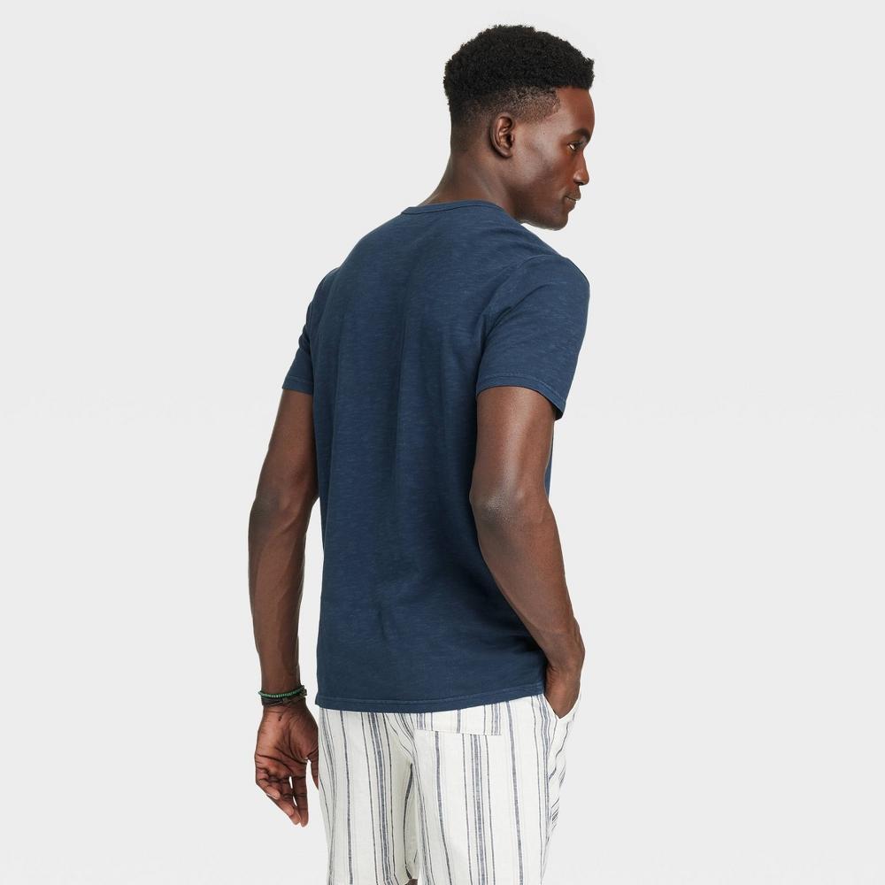Mens Short Sleeve Henley T-Shirt - Goodfellow & Co Navy Blue L Product Image