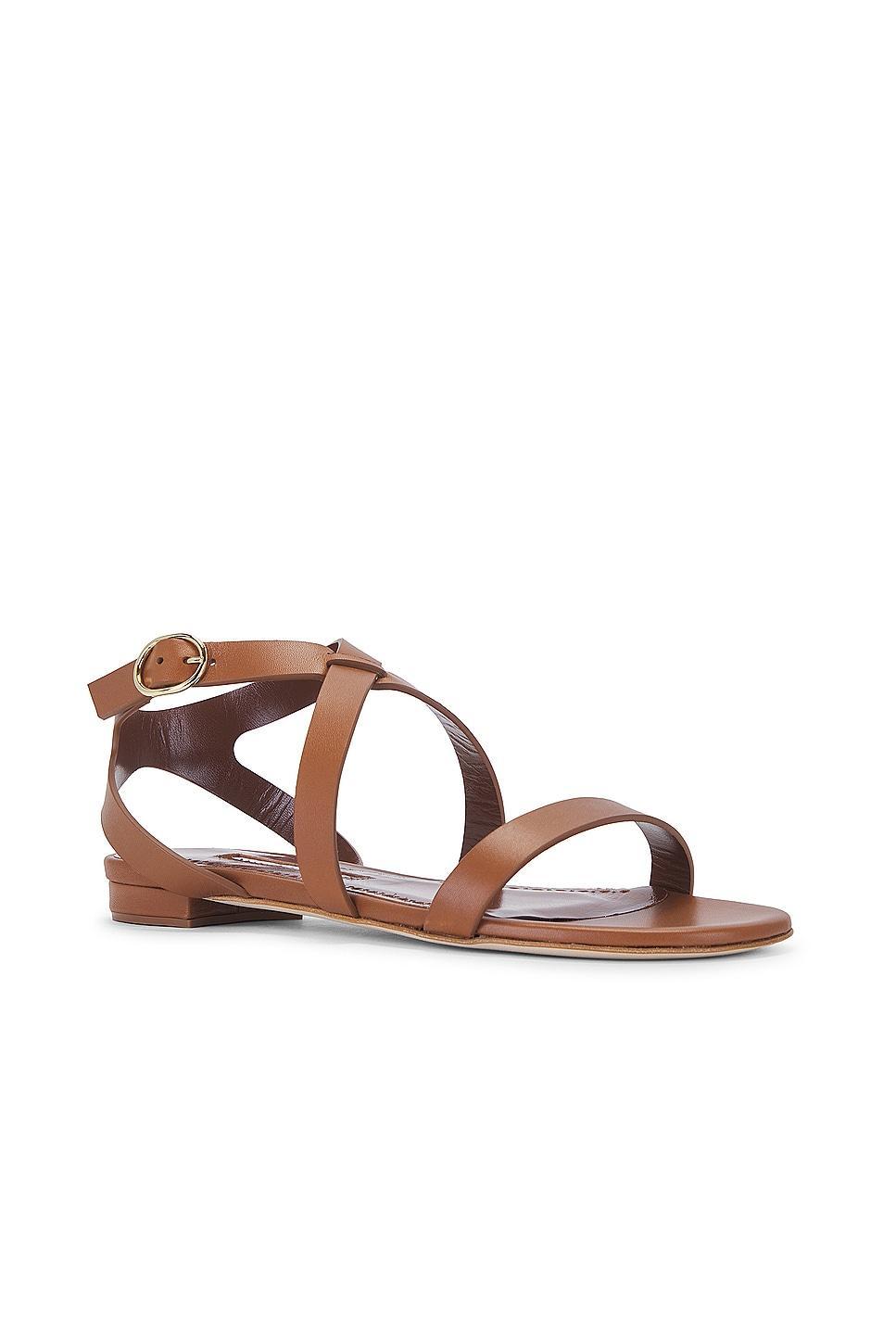 MANOLO BLAHNIK Magalou Leather Sandals In Medium Brown Product Image