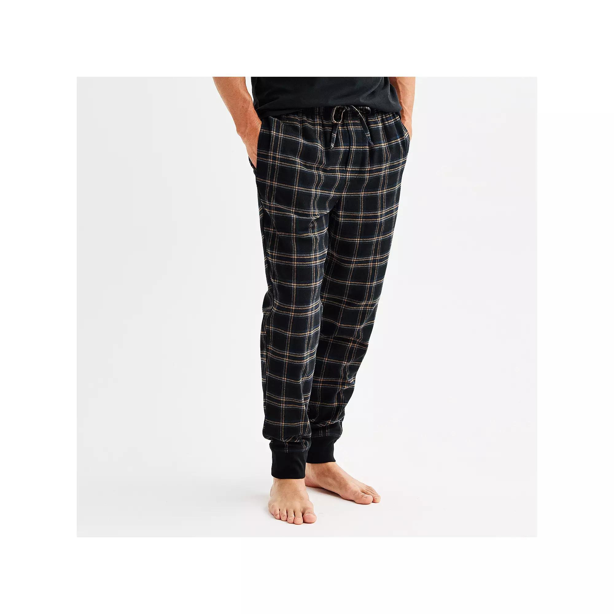 Men's Sonoma Goods For Life® Banded Bottom Flannel Pajama Pants, Size: Large, Black Biege Plaid Product Image