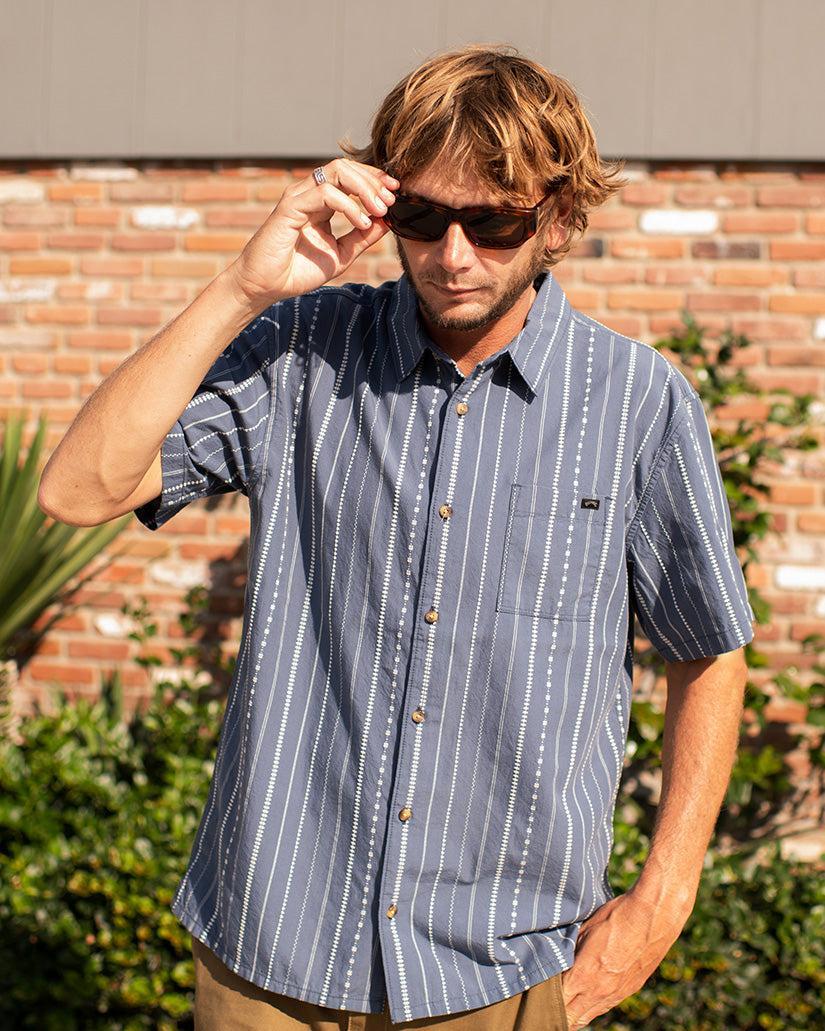 Sundays Jacquard Short Sleeve Shirt - Smoke Blue Male Product Image