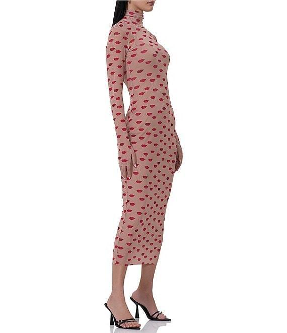 AFRM Shailene Mesh Novelty Kiss Print Turtleneck Long Sleeve Bodycon Dress Product Image
