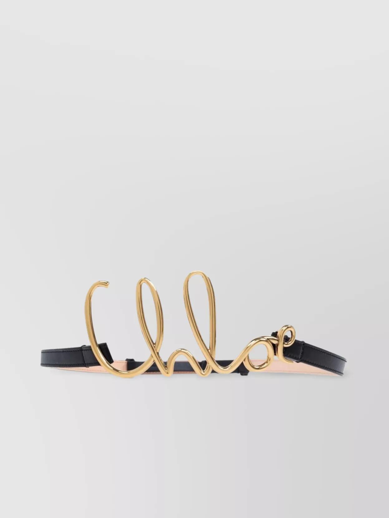 CHLOÉ Iconic Leather Belt Gold-tone Hardware In Black Product Image