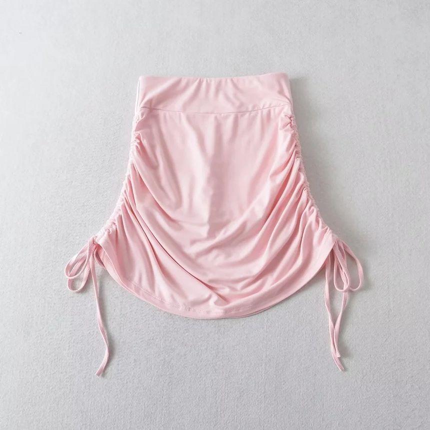 High Waist Plain Side-Drawstring Mini Skirt Product Image