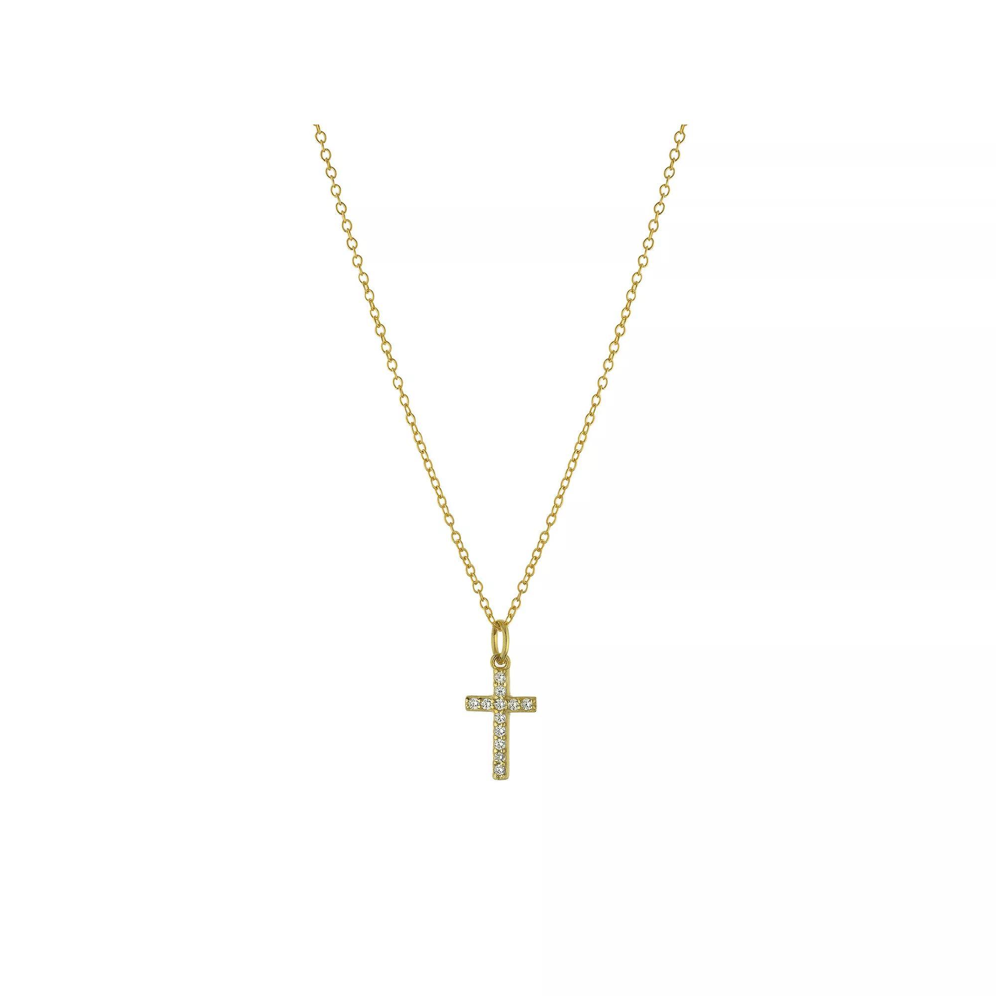 Main and Sterling 14k Gold Over Silver Cubic Zirconia Cross Pendant Necklace, Women's, Size: 18", Gold Tone Product Image