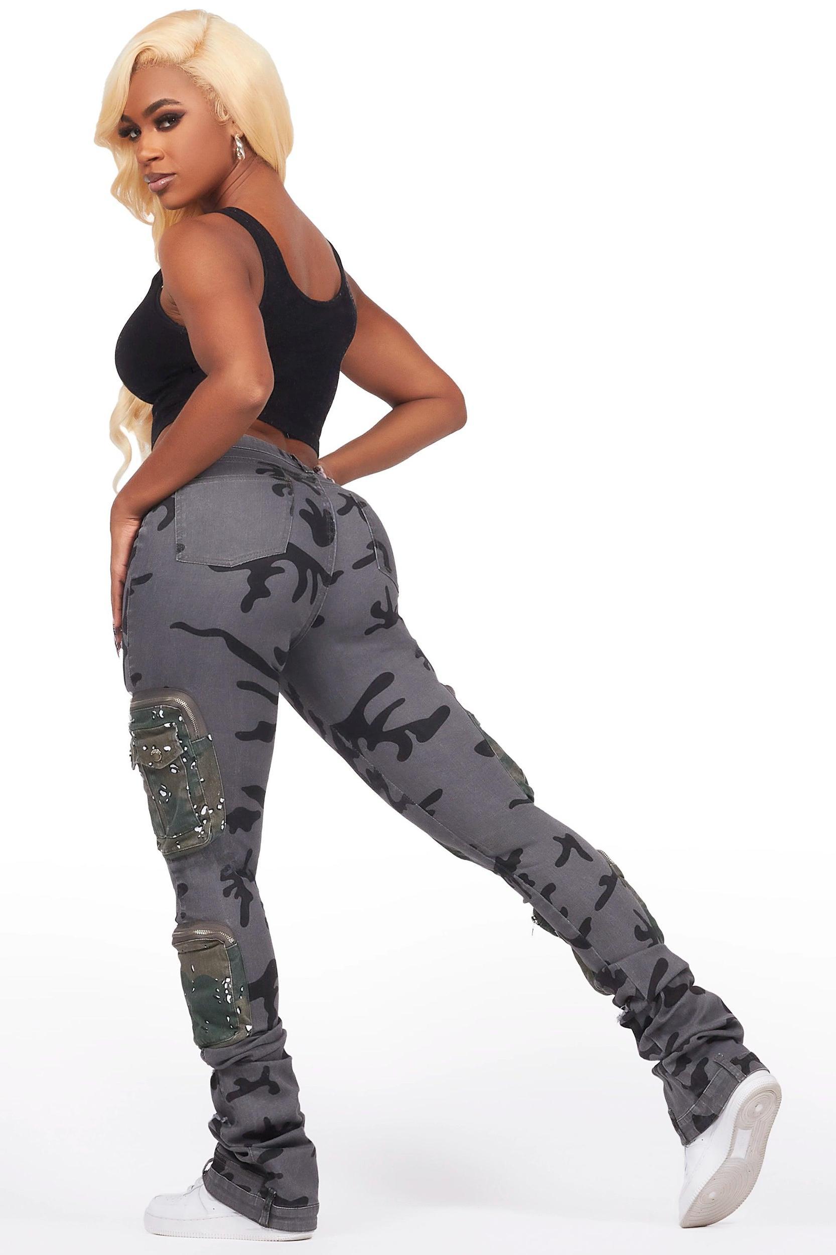 Alisson Grey Camo Cargo Super Stacked Jean Female Product Image