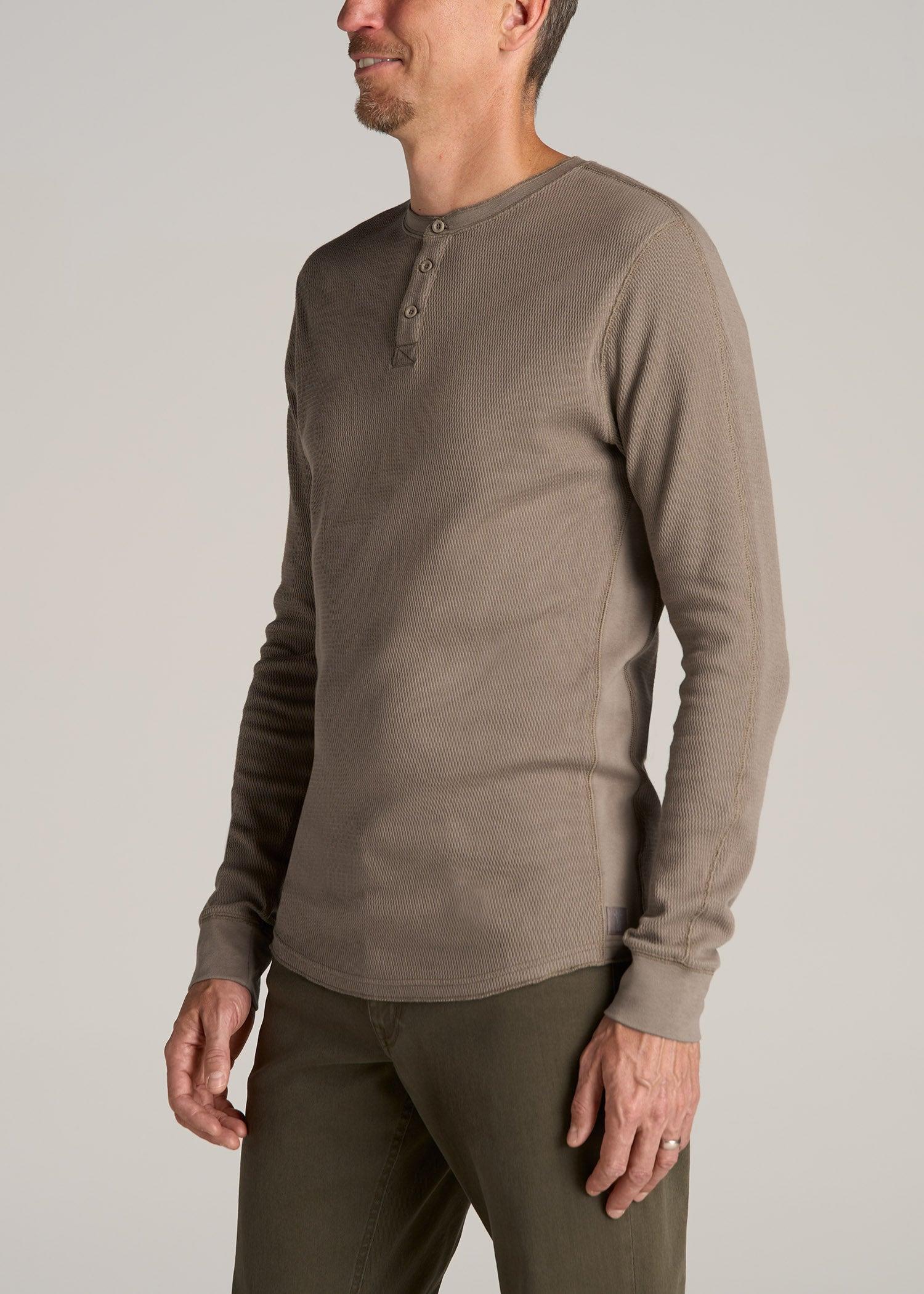 Double Honeycomb Thermal Long-Sleeve Henley Shirt for Tall Men in Dark Sand Product Image