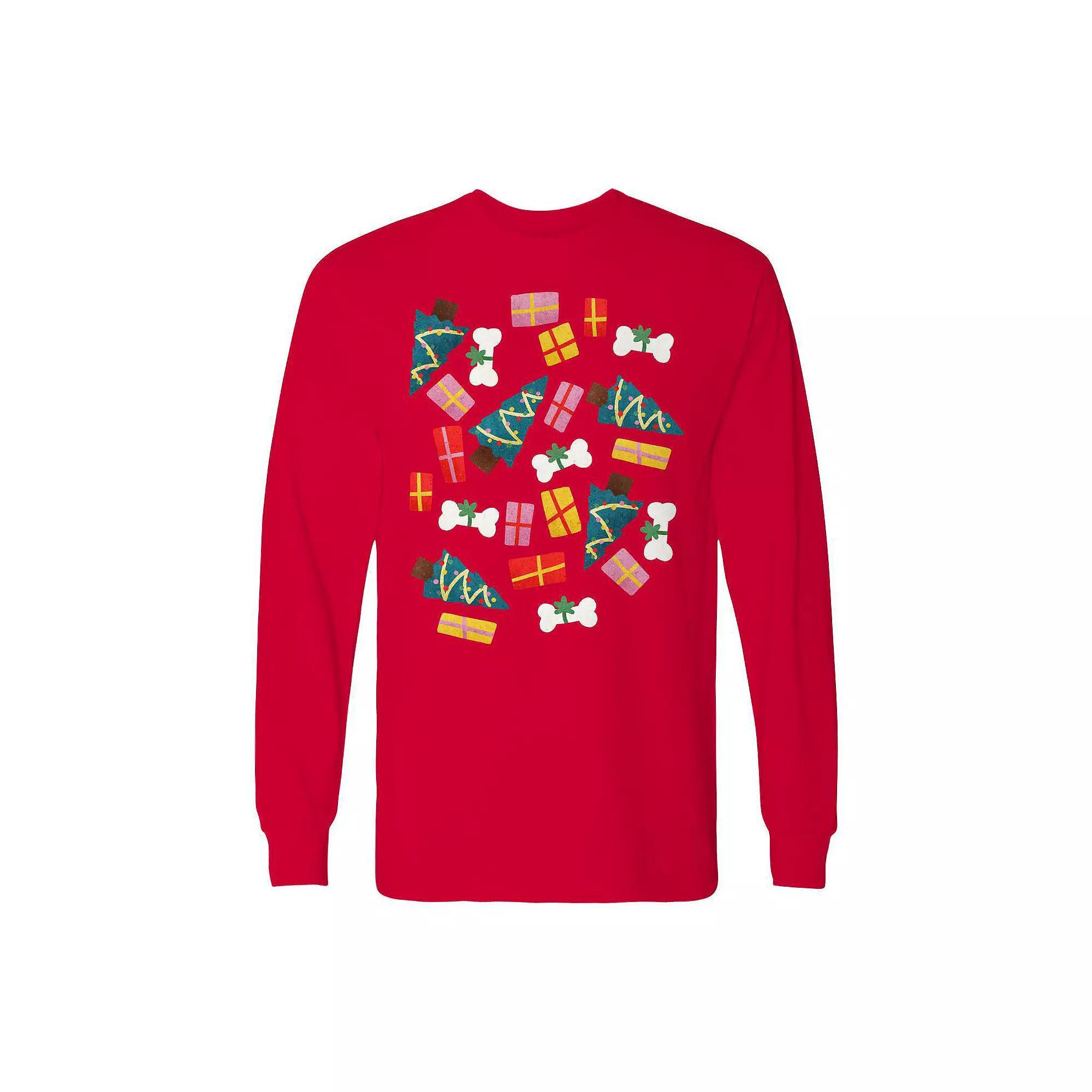 Men's Dinosaur Christmas Long Sleeve Graphic Tee, Size: XL, Red Product Image