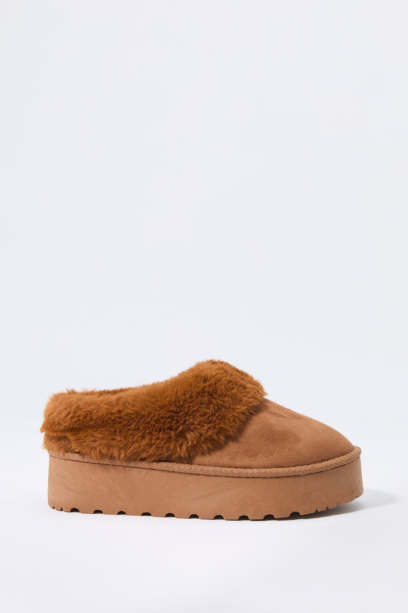 Faux Fur Collared Platform Slipper Bootie Female Product Image