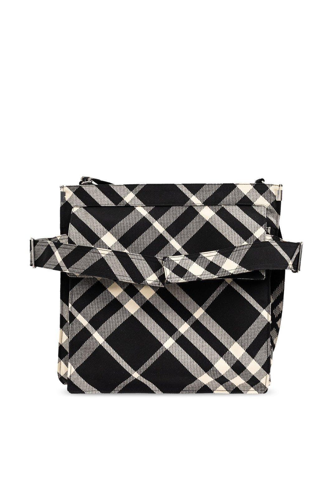 BURBERRY Medium Checked Trench Tote Bag In Black/calico Product Image