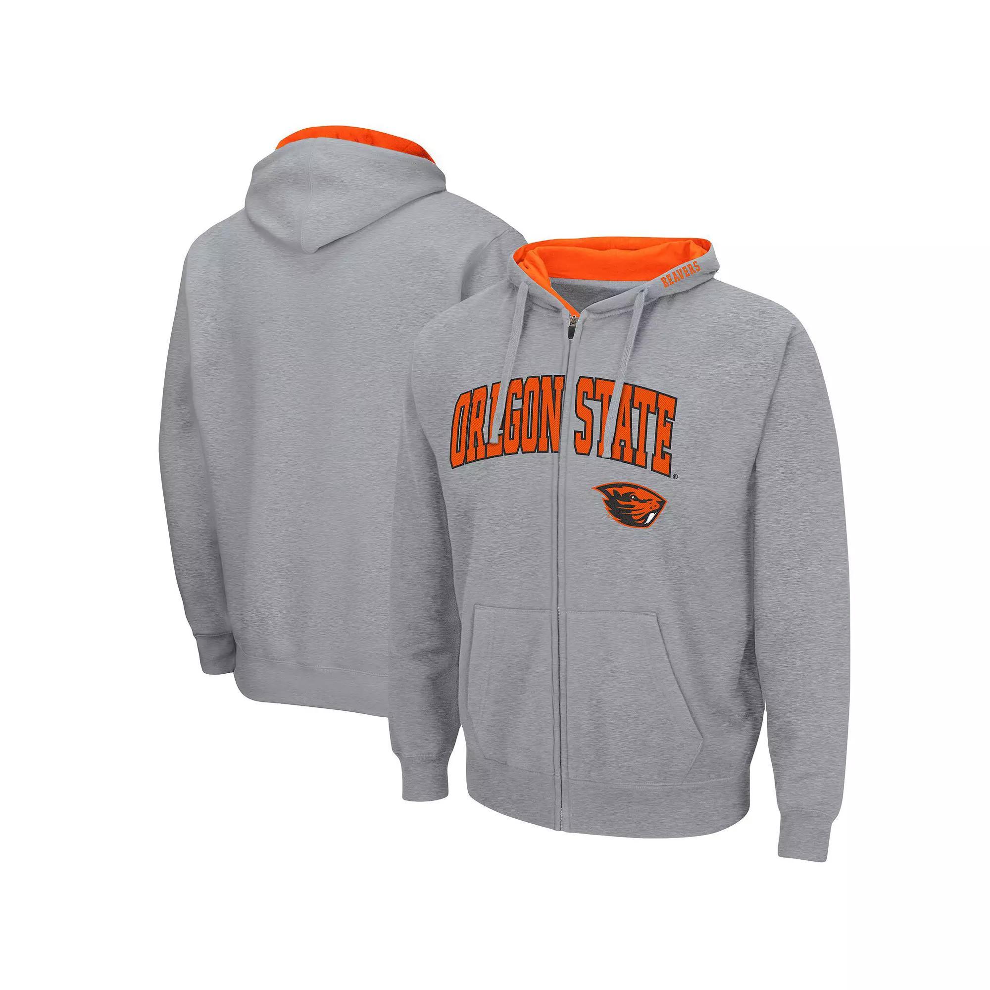 Men's Colosseum Heathered Gray Oregon State Beavers Arch & Logo 3.0 Full-Zip Hoodie, Size: 2XL, Grey Product Image