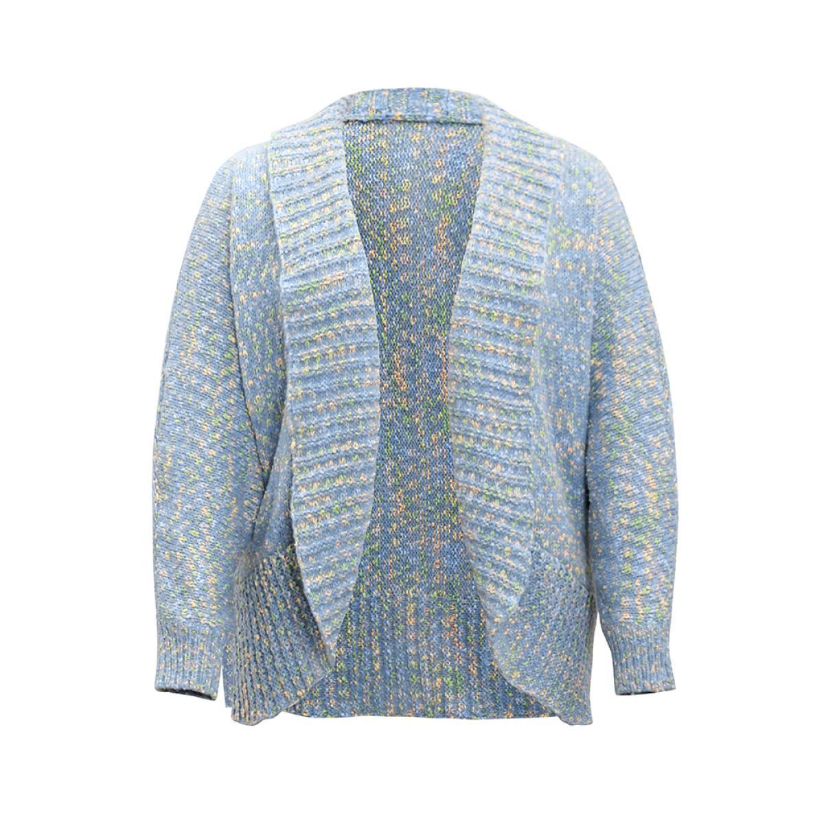Plus Size Heather Contrast Lapel Collar Curved Hem Cardigan LightBlue Women Casual Loose Long Sleeve Dailywear Cardigans BloomChic 12/L Product Image