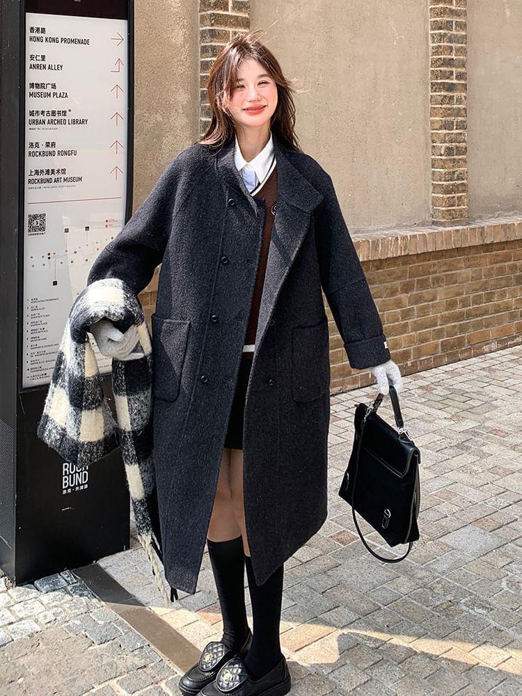 Stand Collar Midi Double-Breasted Coat Product Image