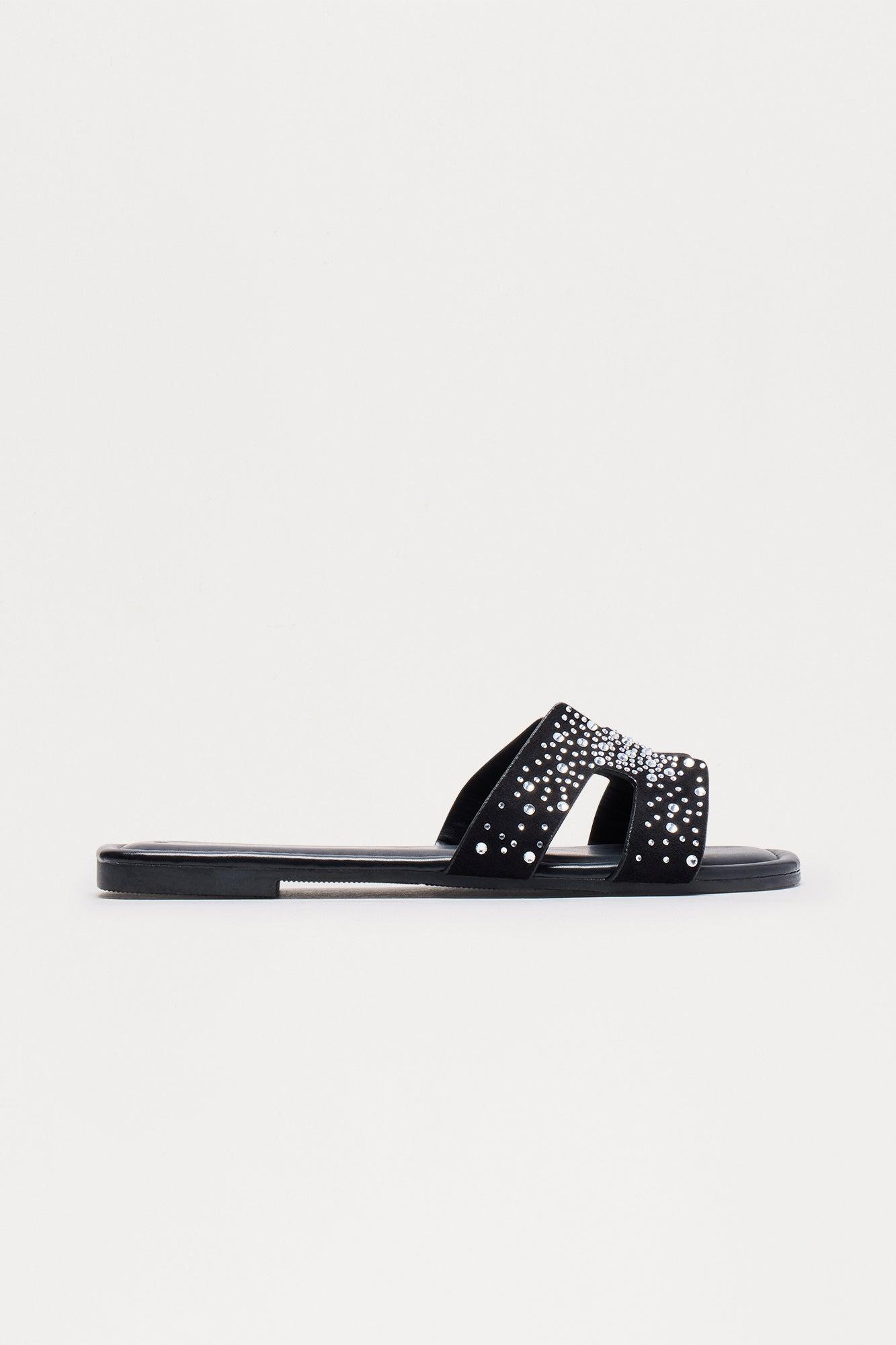 Martina Rhinestone Slip On Sandals - Black Product Image