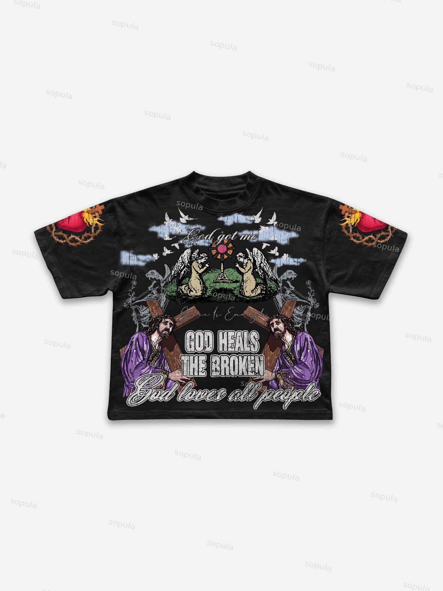 God Will Heal The Broken You Street Vintage Graphic Cropped T-shirt Product Image