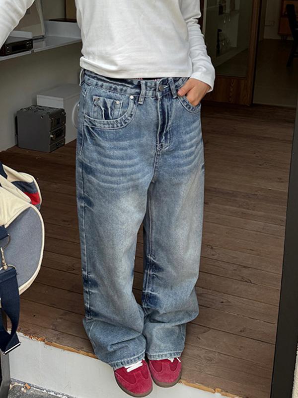 Vintage Split Straight Boyfriend Jeans Product Image