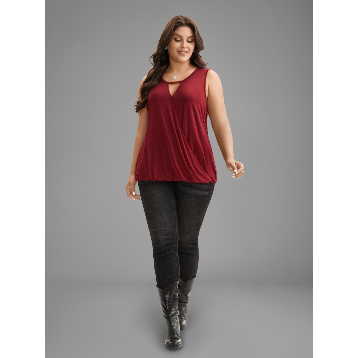 Plus Size Festive Neck Cut-Out Cami Women Scarlet Casual Overlapping Round Neck Everyday Tank Tops Camis BloomChic 18-20/2X Product Image