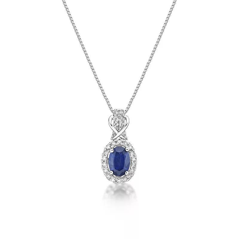 Gemminded 10k White Gold Sapphire & 1/7 Carat T.W. Diamond Pendant Necklace, Women's, Size: 18", 10k Whgold Product Image