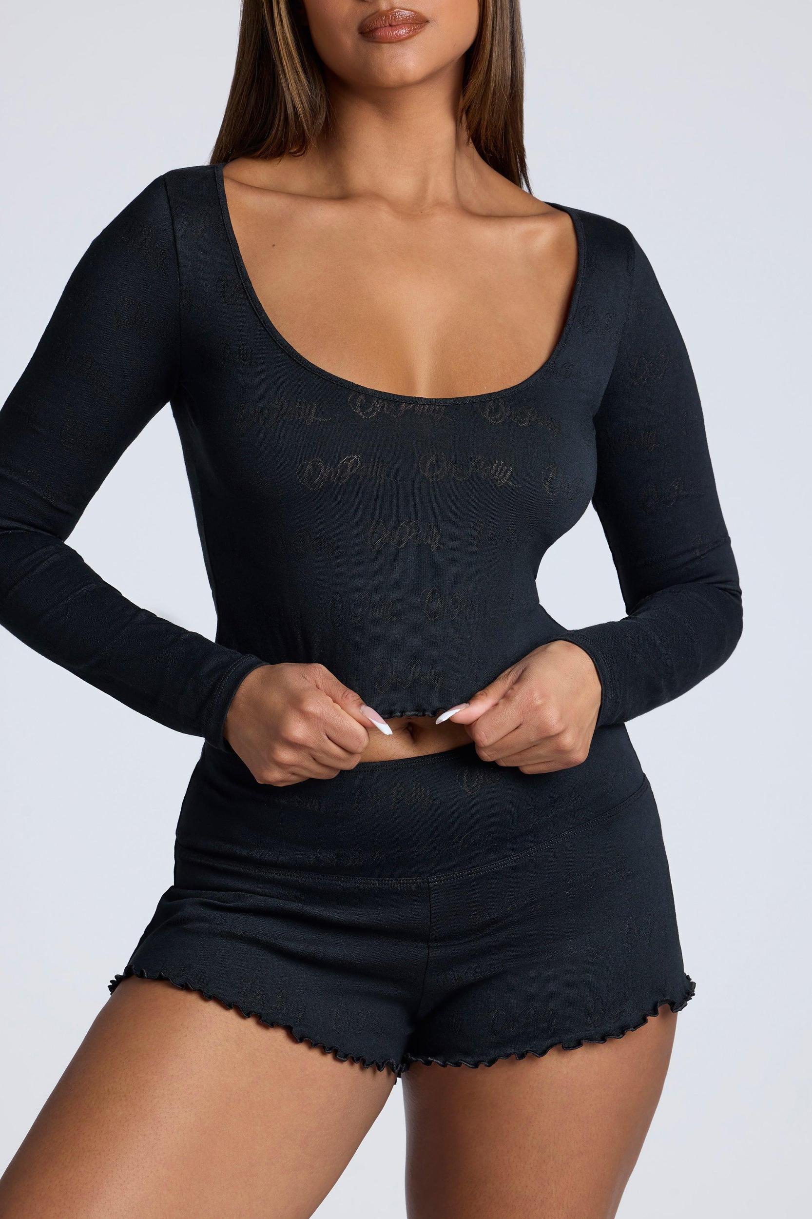 Mid Rise Pointelle Mini Shorts in Black Product Image
