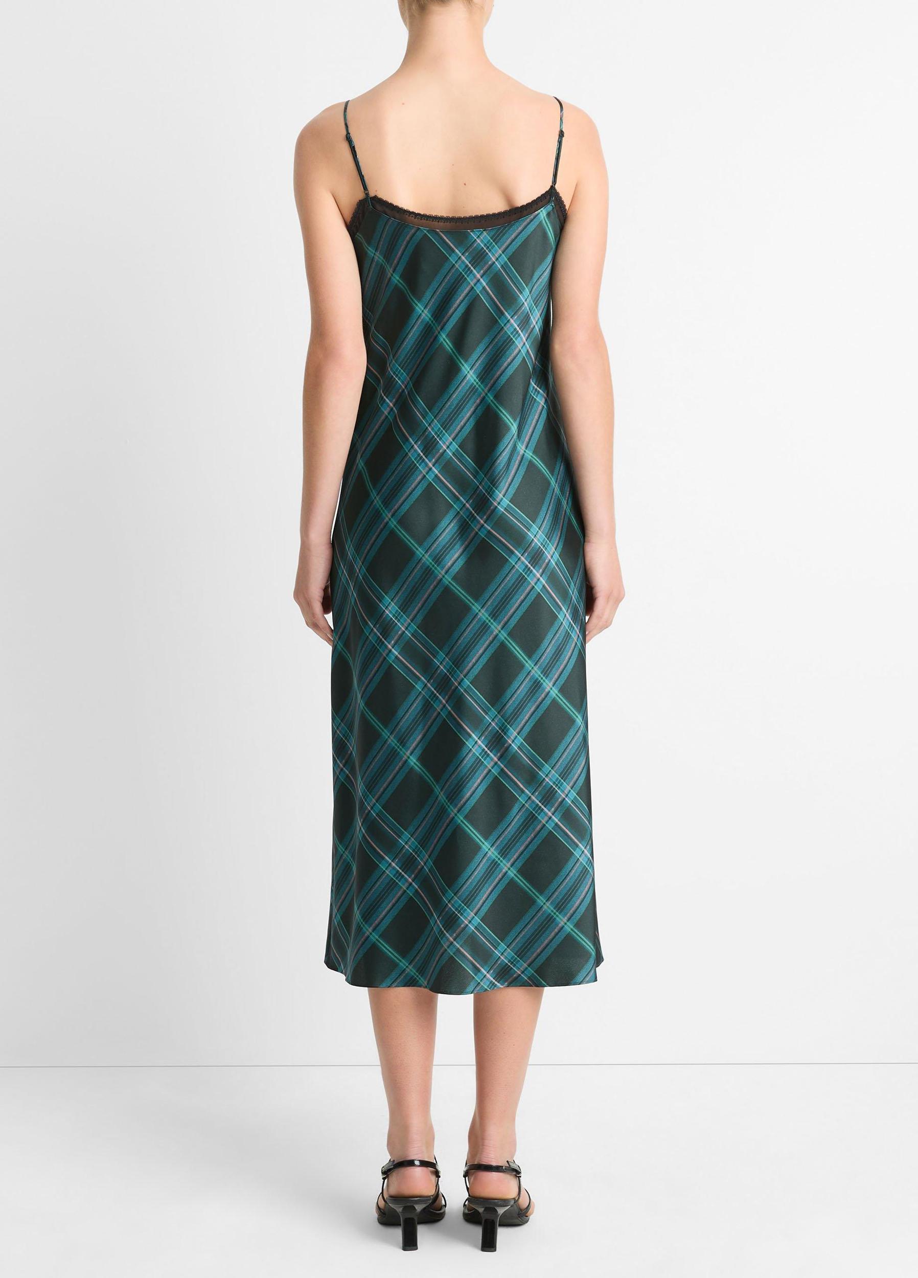 Lace-Trim Plaid Slip Dress Product Image