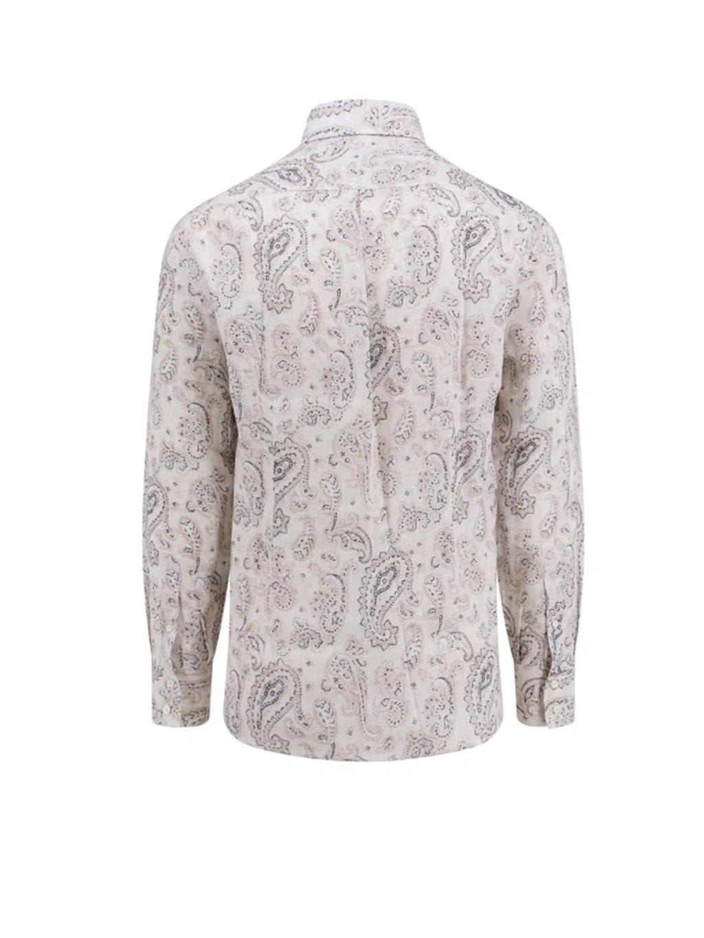 BRUNELLO CUCINELLI Linen Shirt With Paisley Pattern In White Product Image