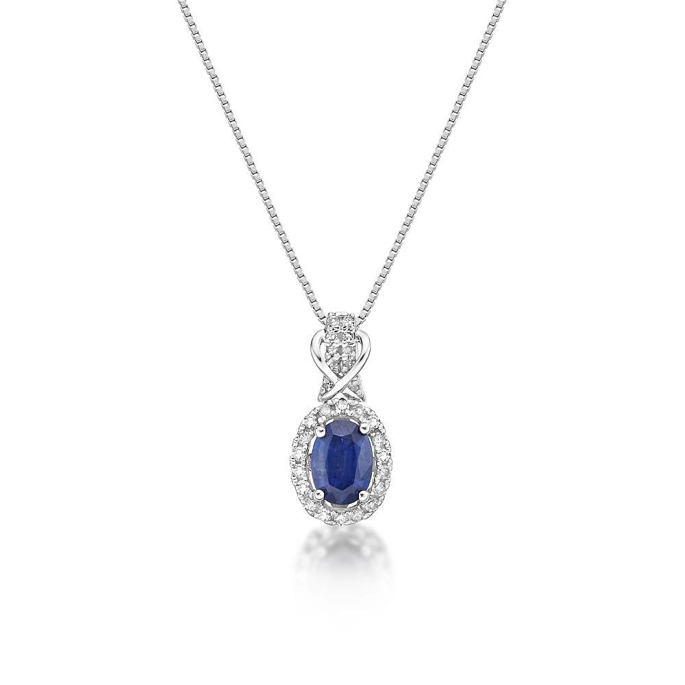 Gemminded 10k White Gold Sapphire & 1/7 Carat T.W. Diamond Pendant Necklace, Women's, Size: 18", 10k Whgold Product Image