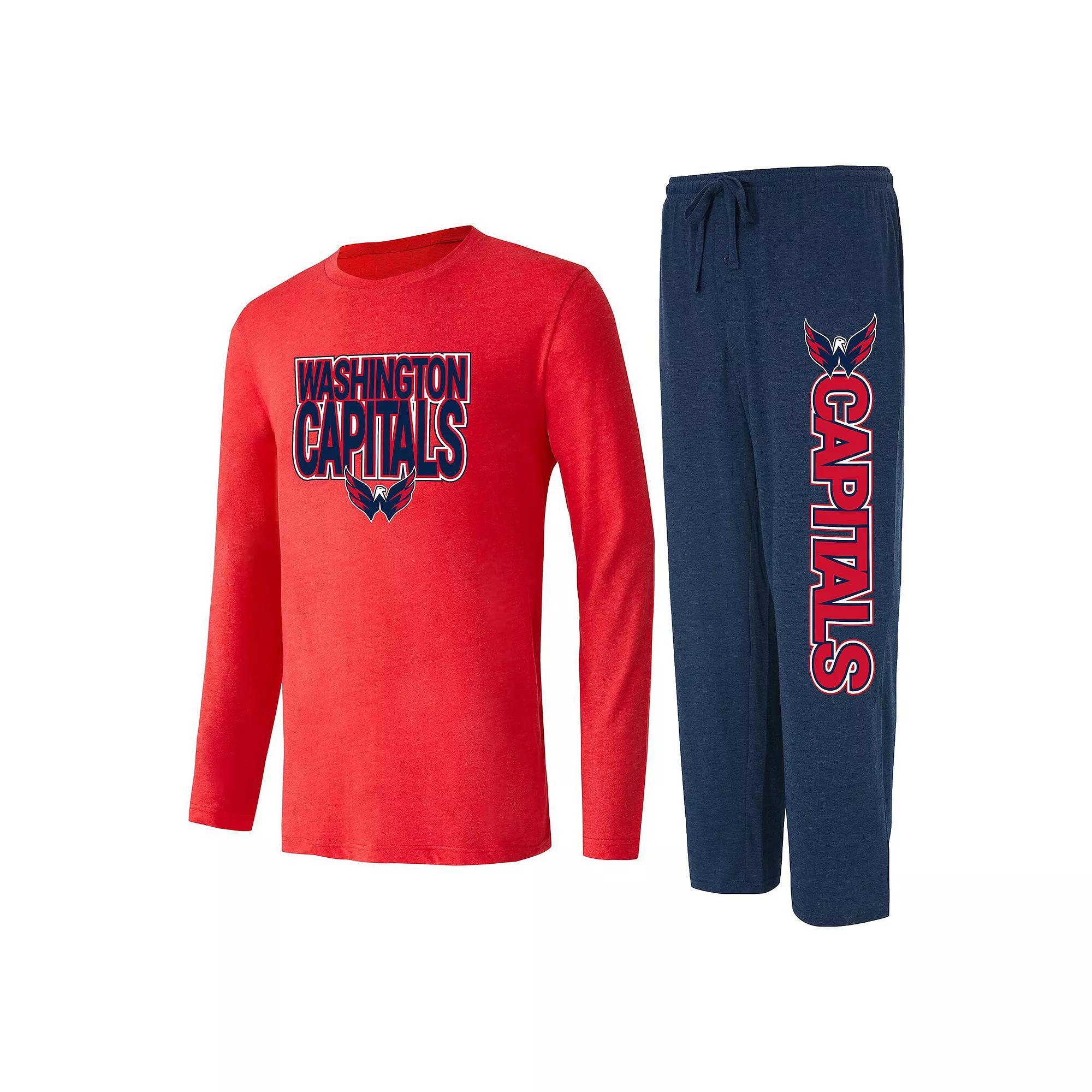 Men's Concepts Sport Navy/Red Washington Capitals Meter Long Sleeve T-Shirt & Pants Sleep Set, Size: Medium, Blue Product Image
