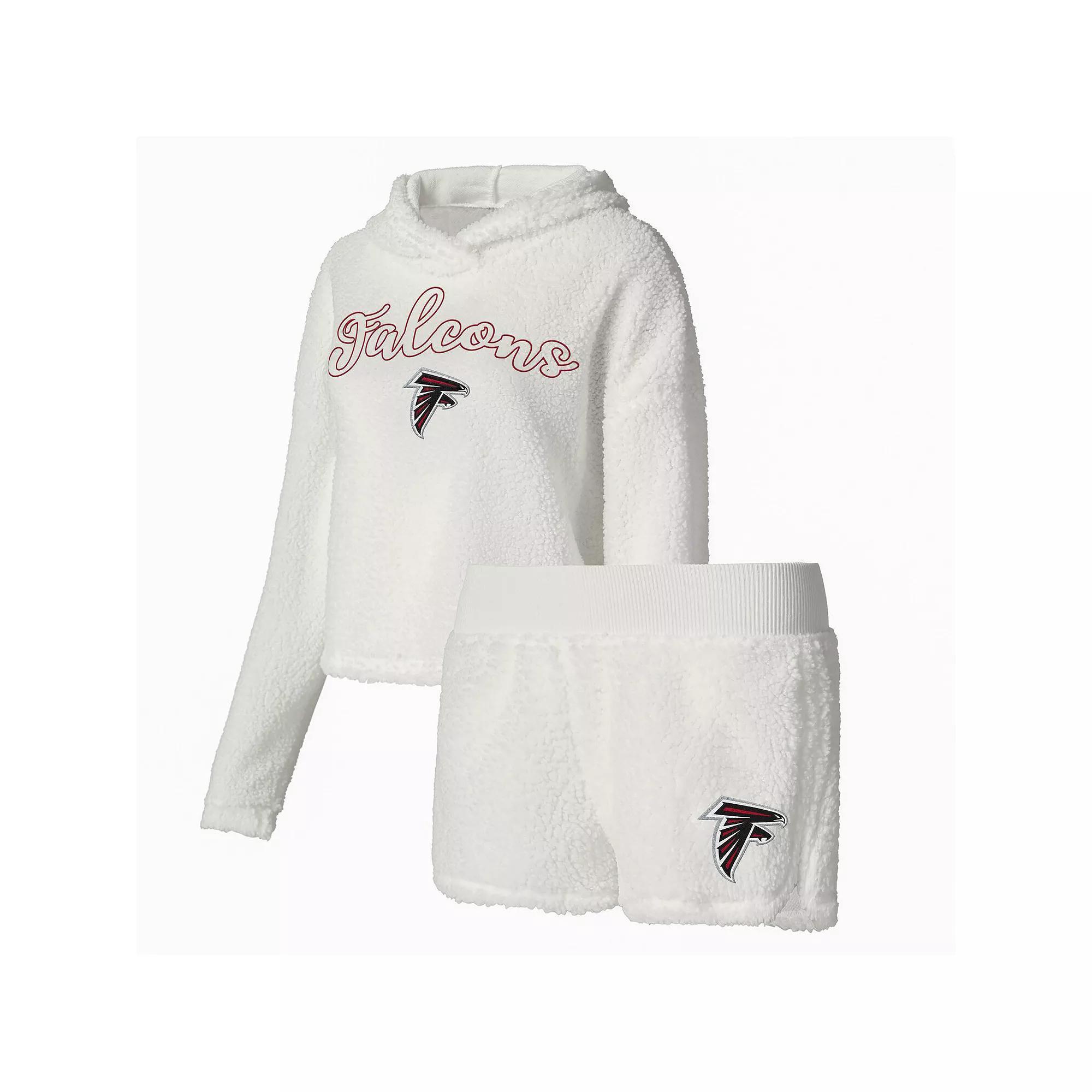 Women's Concepts Sport  White Atlanta Falcons Fluffy Pullover Sweatshirt & Shorts Sleep Set, Size: 2XL Product Image
