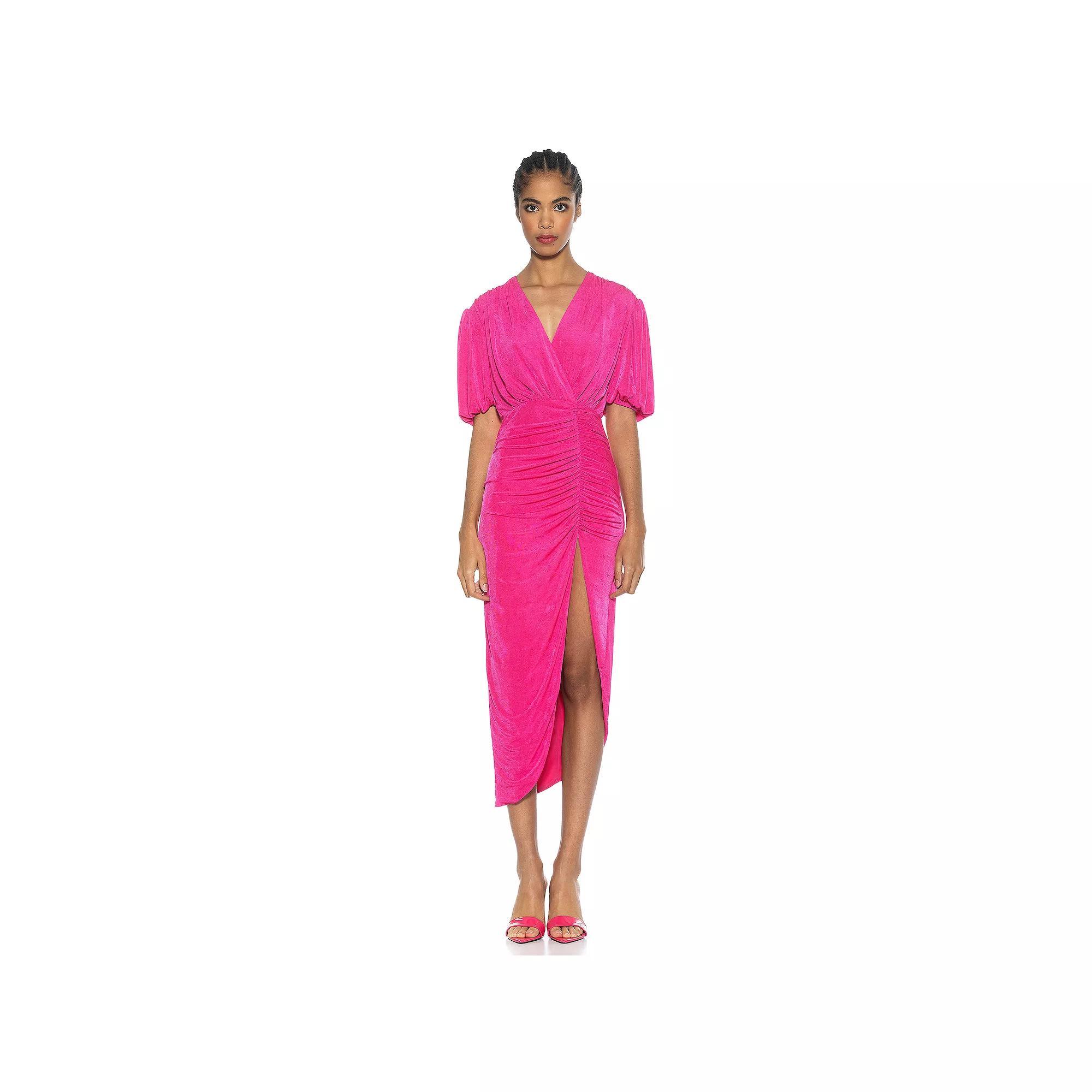 Women's ALEXIA ADMOR Fern Puff Sleeve Draped Dress, Size: Large, Green Product Image