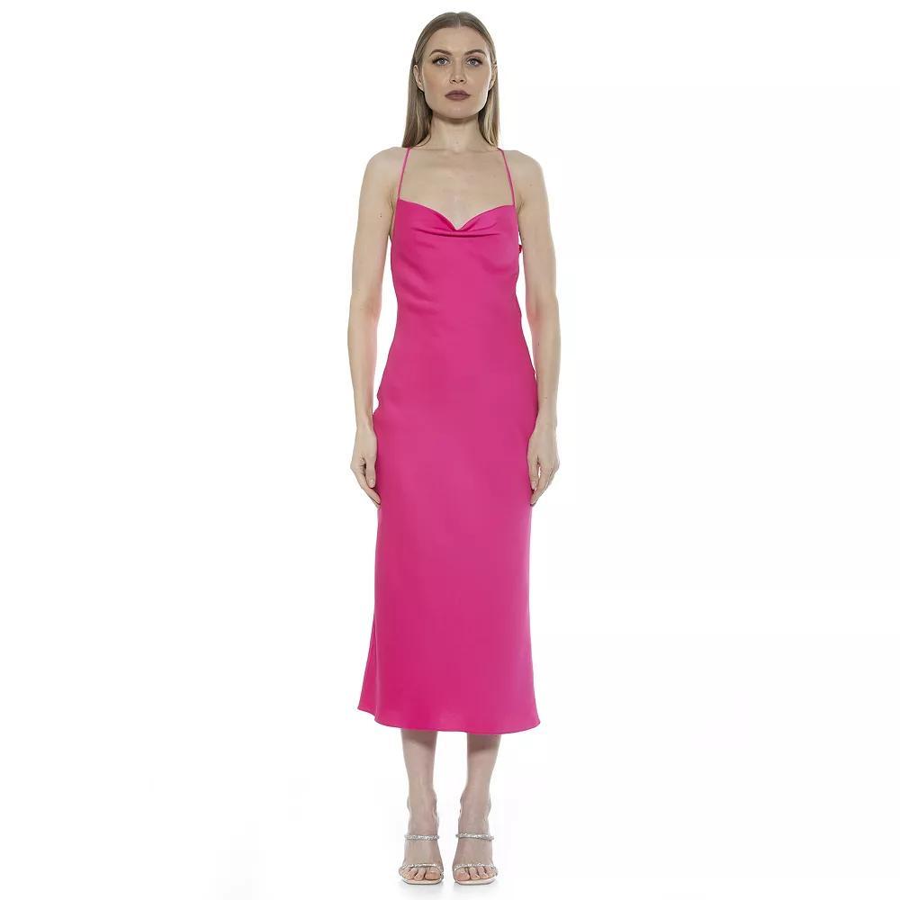 Women's ALEXIA ADMOR Dionne Draped Midi Slip Dress, Size: 12, Black Product Image