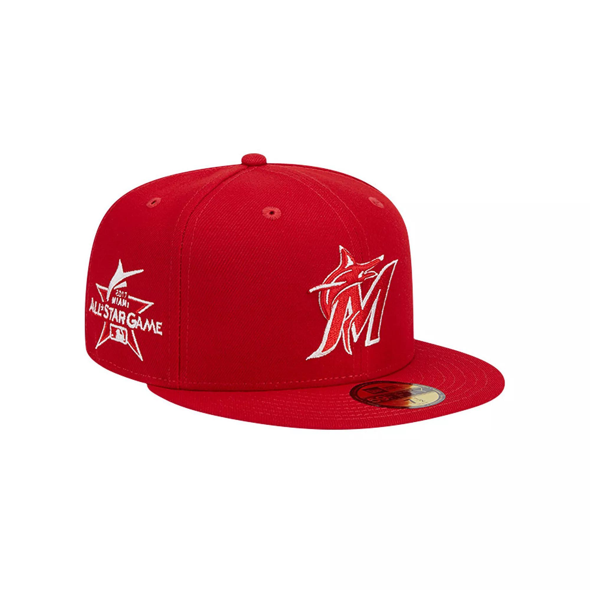 Men's New Era Red Miami Marlins Logo 59FIFTY Fitted Hat, Size: 7 3/4 Product Image