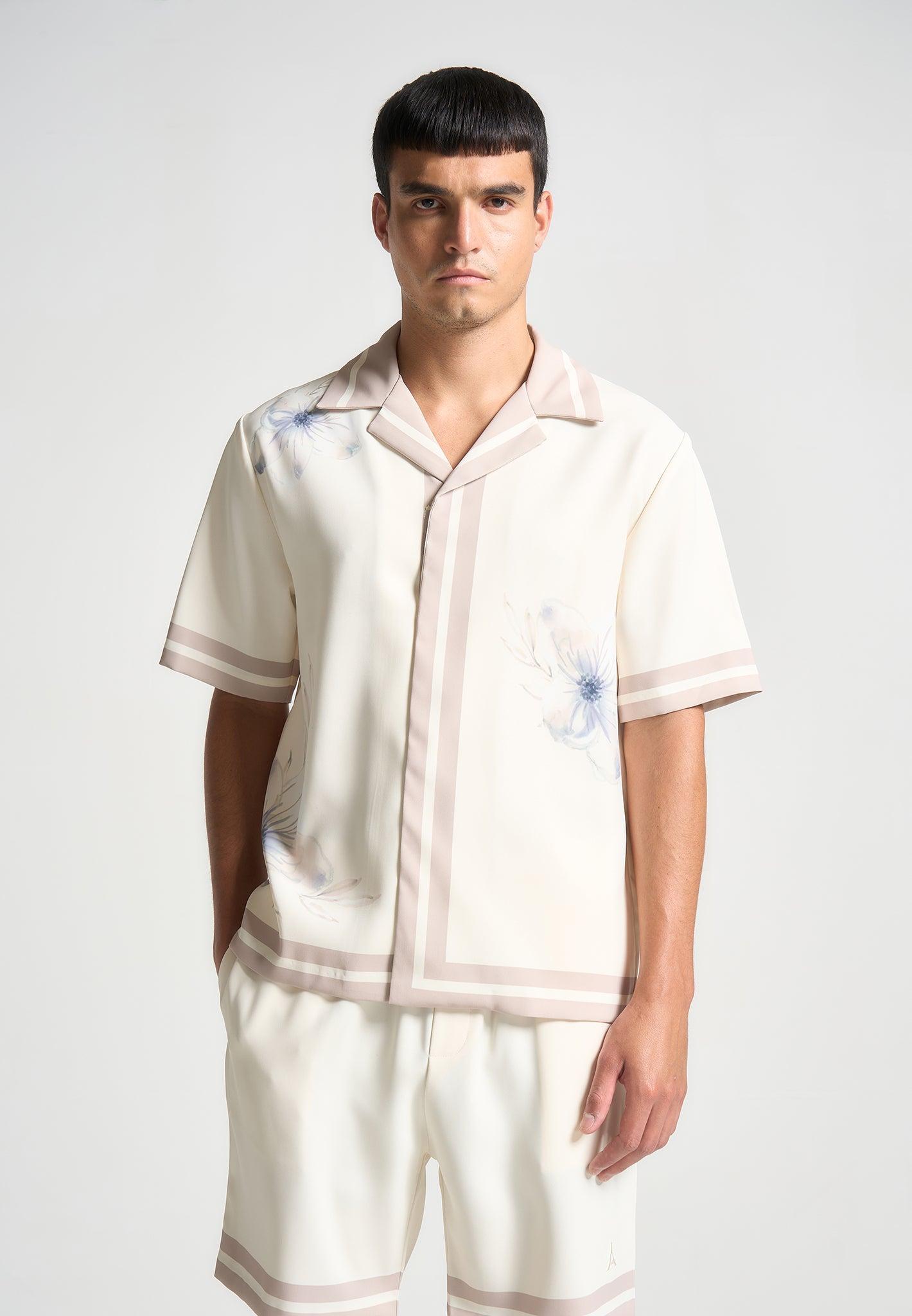 Floral Border Resort Shirt - Cream Male Product Image