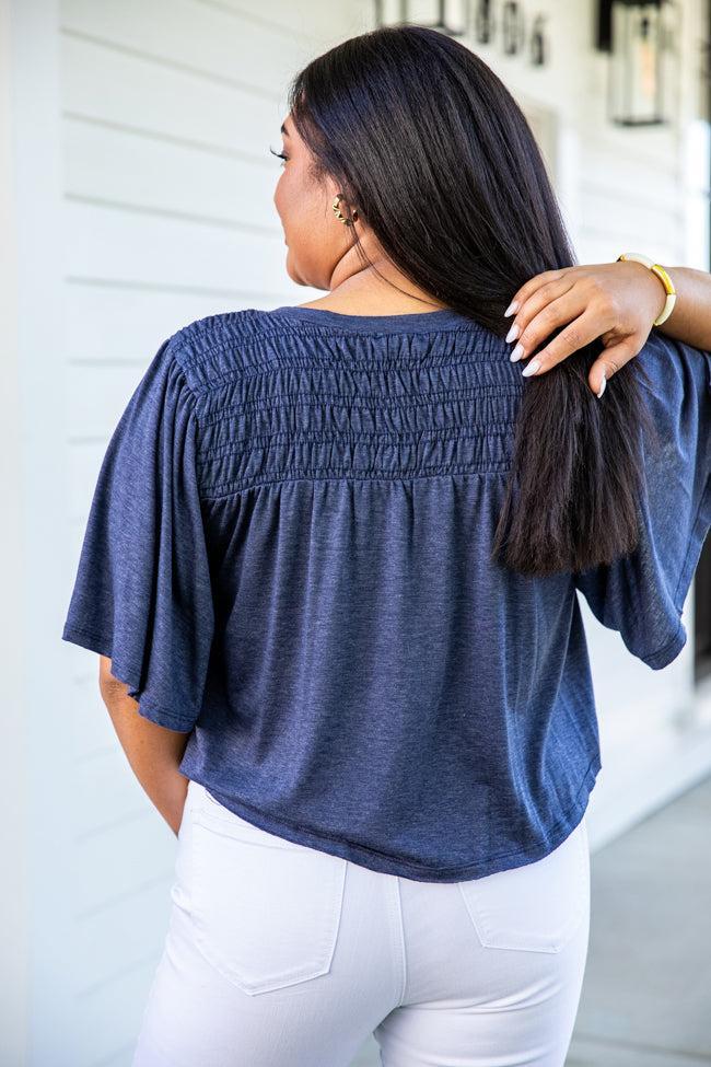 Another Day With You Navy Smocked Detail Tee FINAL SALE Product Image