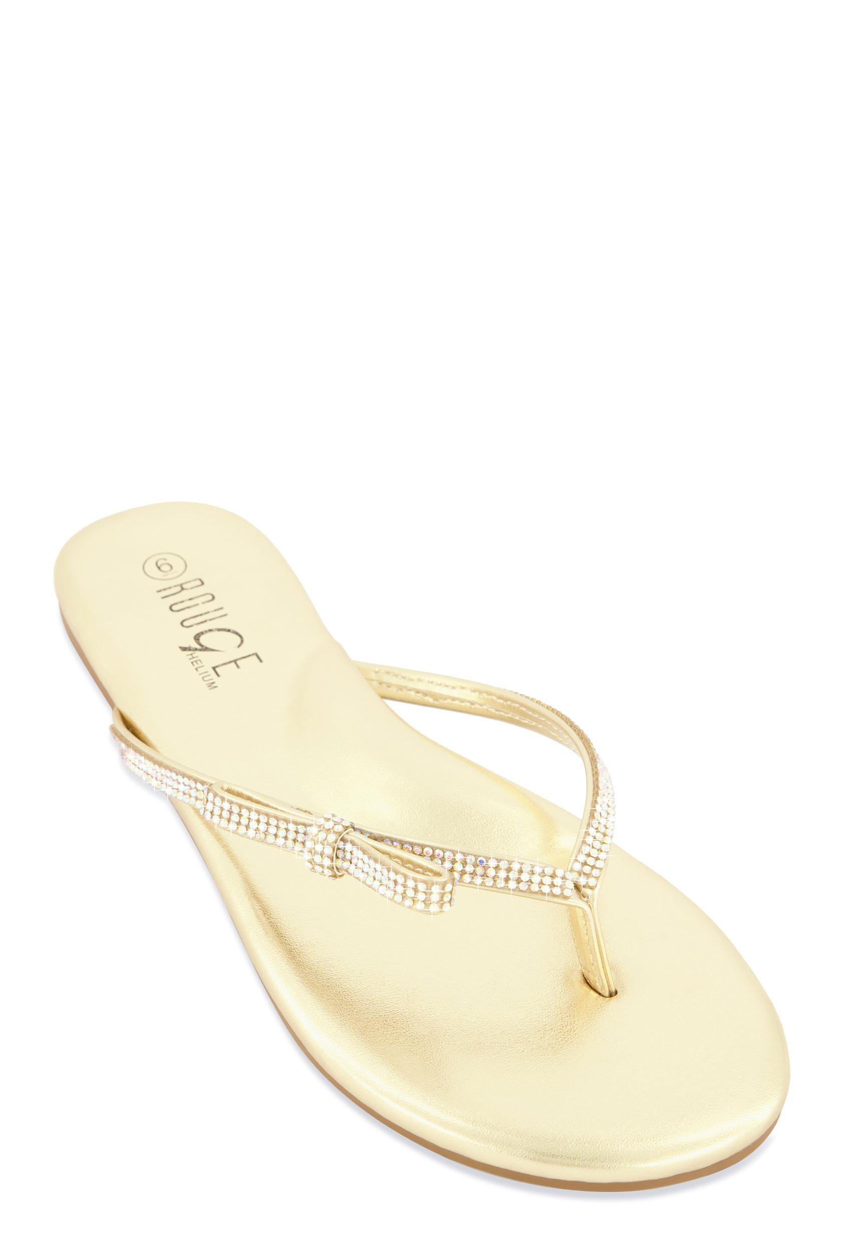 Womens Rhinestone Bow Studded Thong Sandals Product Image