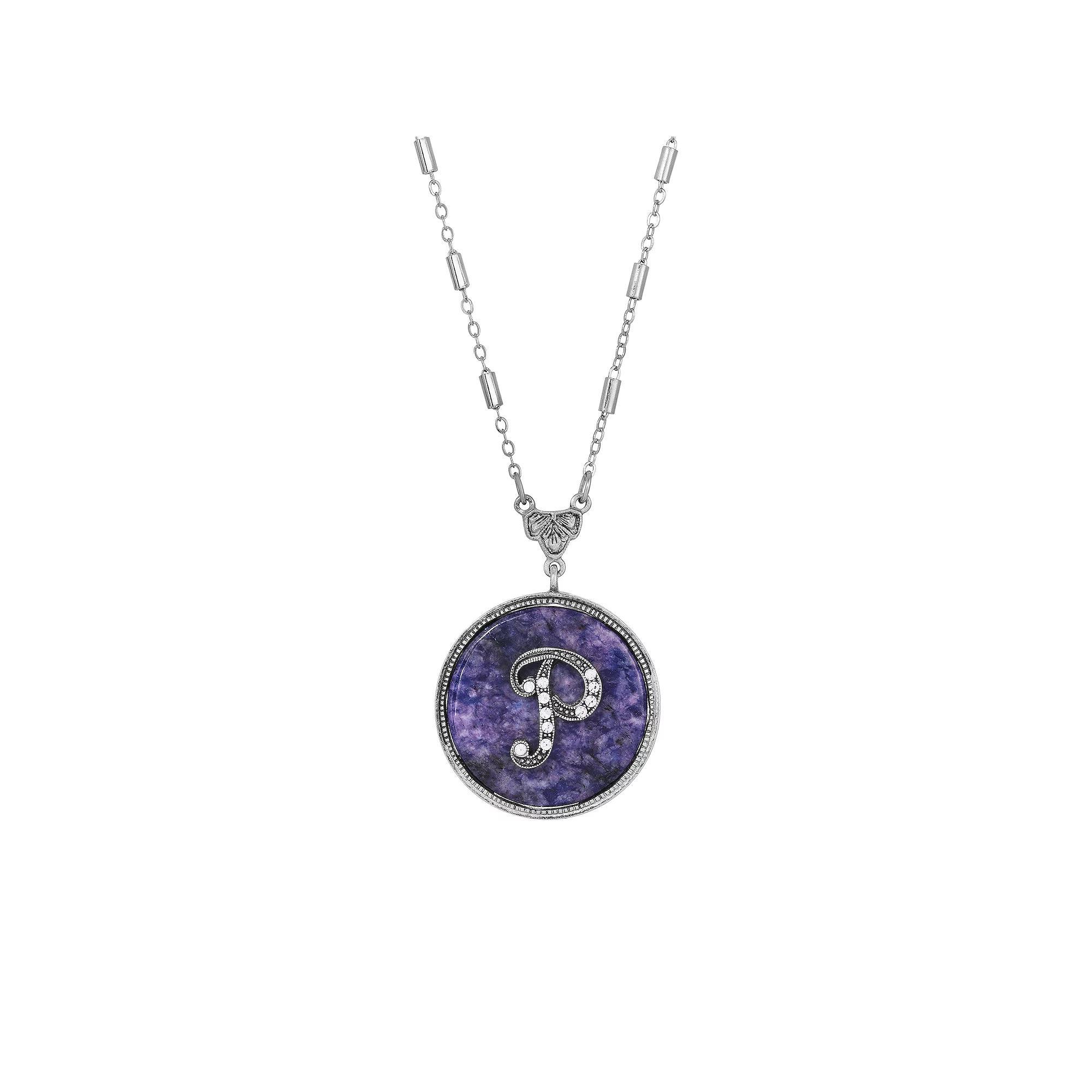 1928 Silver Tone Round Initial Pendant Necklace, Womens Product Image