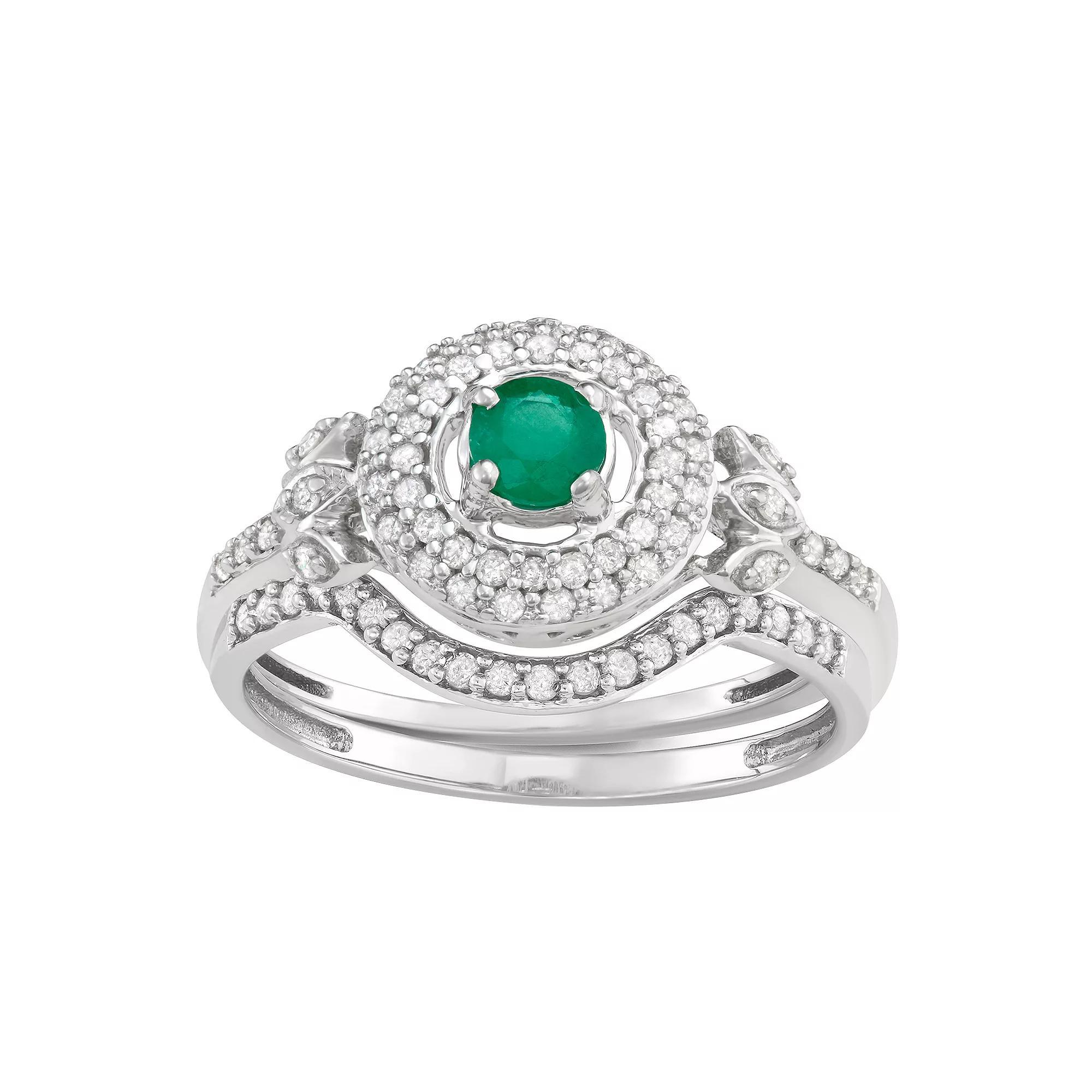 14k White Gold Gemstone & 5/8 Carat T.W. Diamond Engagement Ring, Women's, Size: 9, Green Product Image