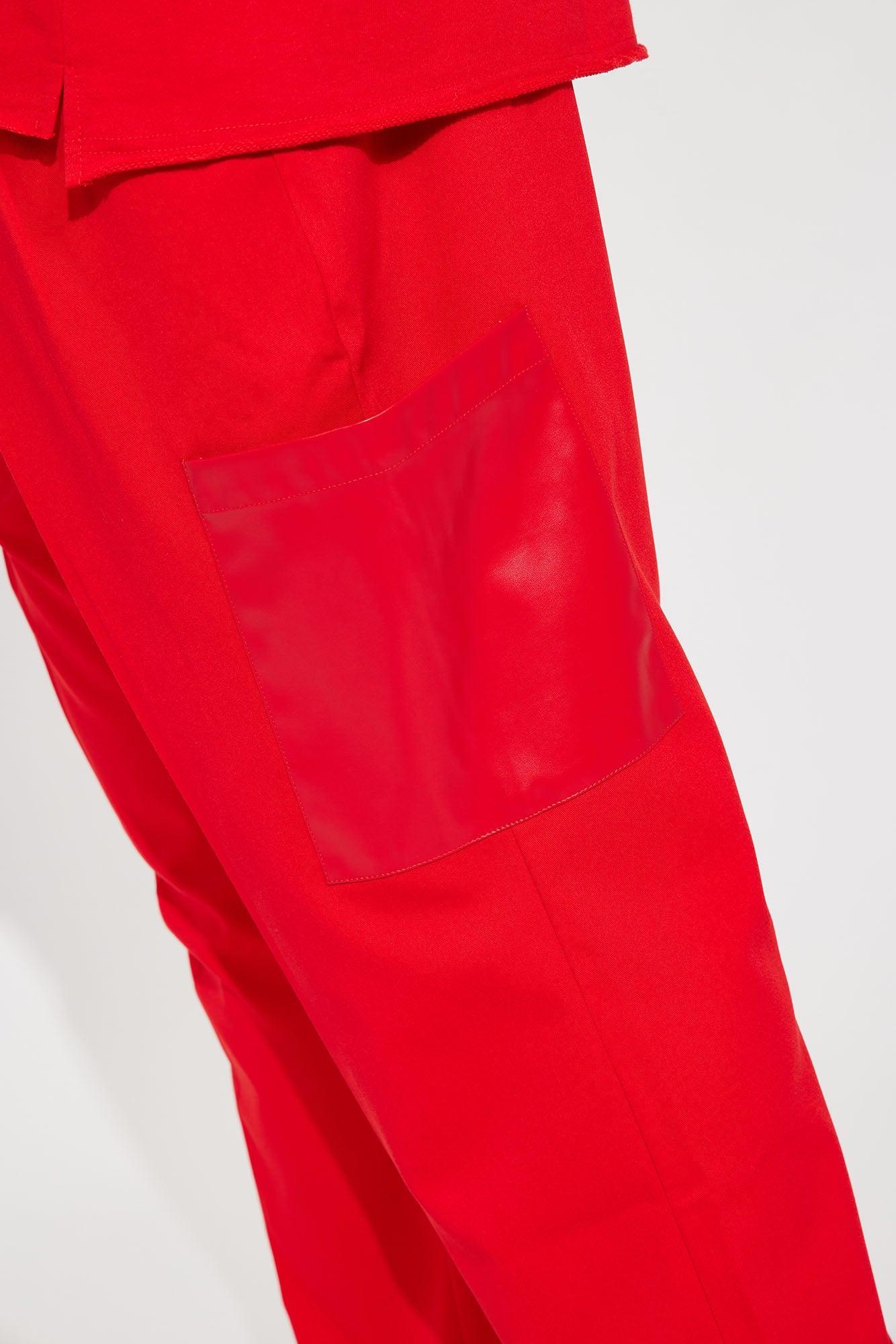 Rodeo PU Pocket Gabardine Slim Trousers - Red Product Image