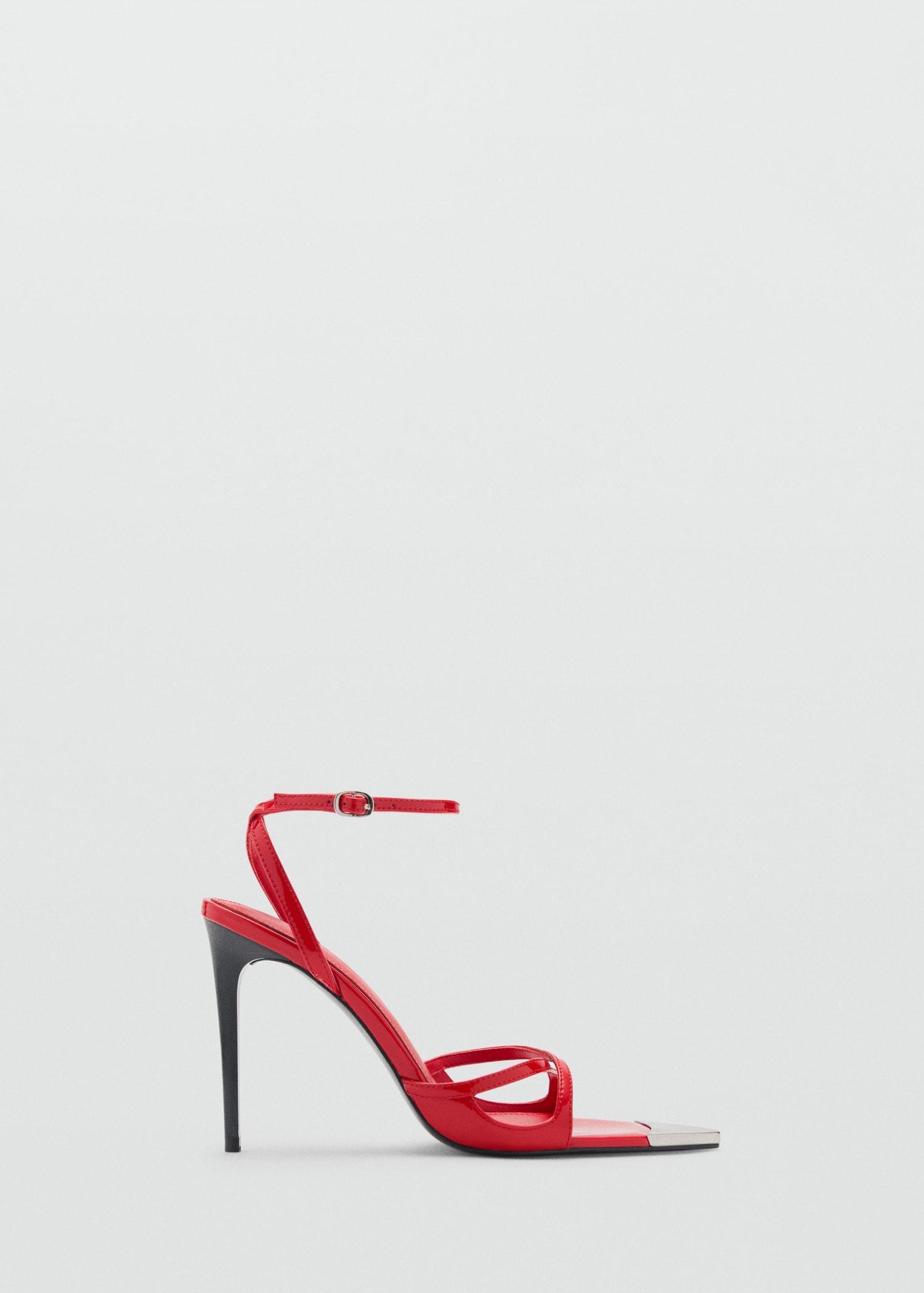Leather heeled sandal with metallic toe - Women | MANGO USA Product Image