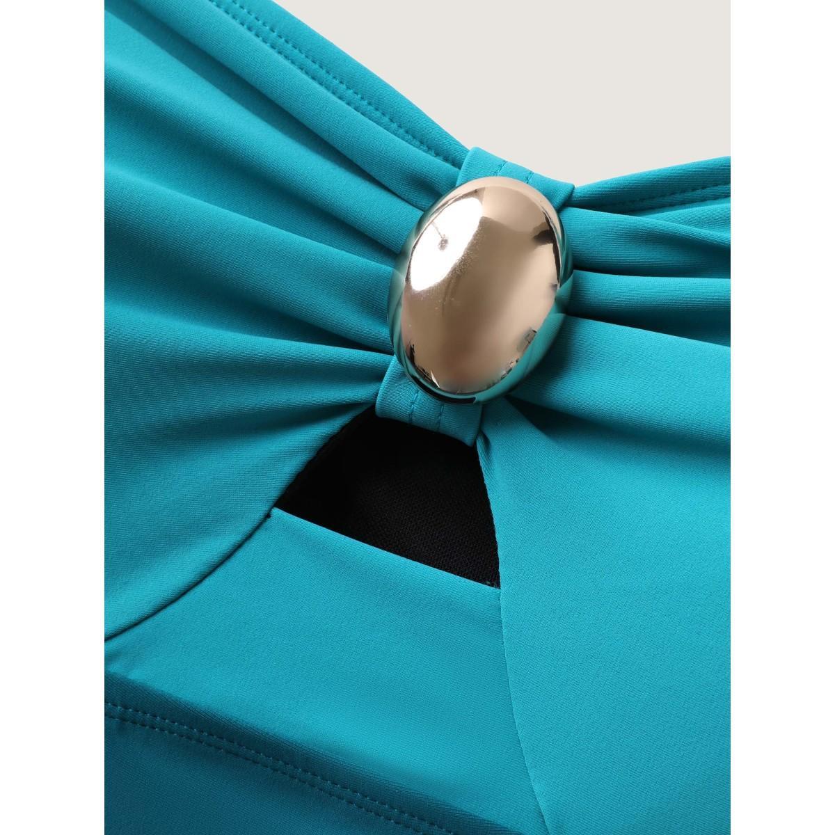 Plus Size Two-Piece Contrast Sheer Sarong Swimsuit Women's Swimwear Teal Beach Contrast Curve Bathing Suits High stretch One Pieces BloomChic 18-20/2X Product Image