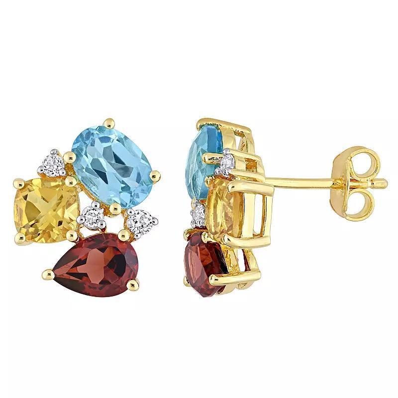 Stella Grace Gold Tone Sterling Silver Multi Gemstone Stud Earrings, Women's, 18k Gold Plated Product Image
