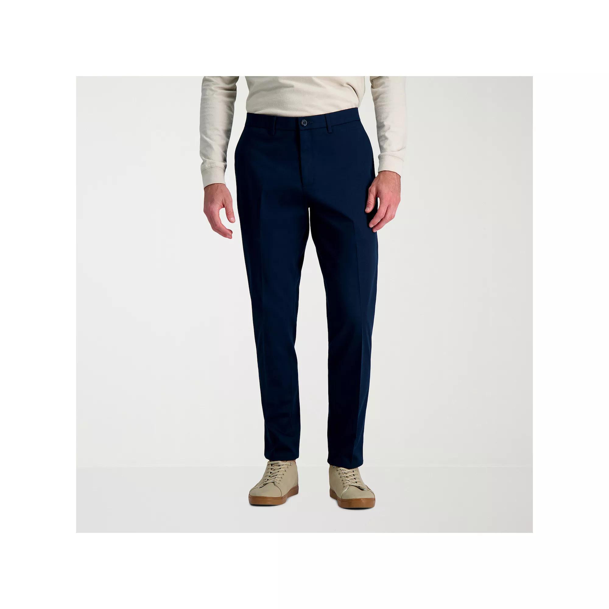 Mens Haggar Wrinkle Free Performance Khaki Slim Fit Flat Front Pants Dark Blue Product Image