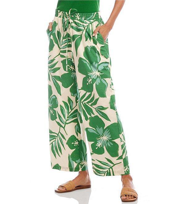Karen Kane Floral Poplin Drawstring Wide Leg Coordinating Ankle Pants Product Image