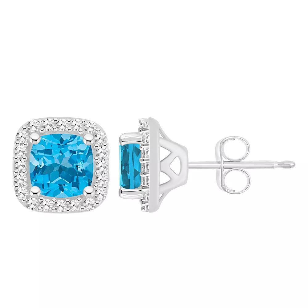 Celebration Gems Sterling Silver 5 mm Cushion Gemstone & 1/5 Carat T.W. Diamond Halo Stud Earrings, Women's, Red Product Image
