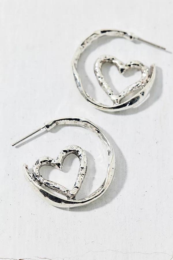 Textured Heart Hoop Earring Womens at Urban Outfitters Product Image