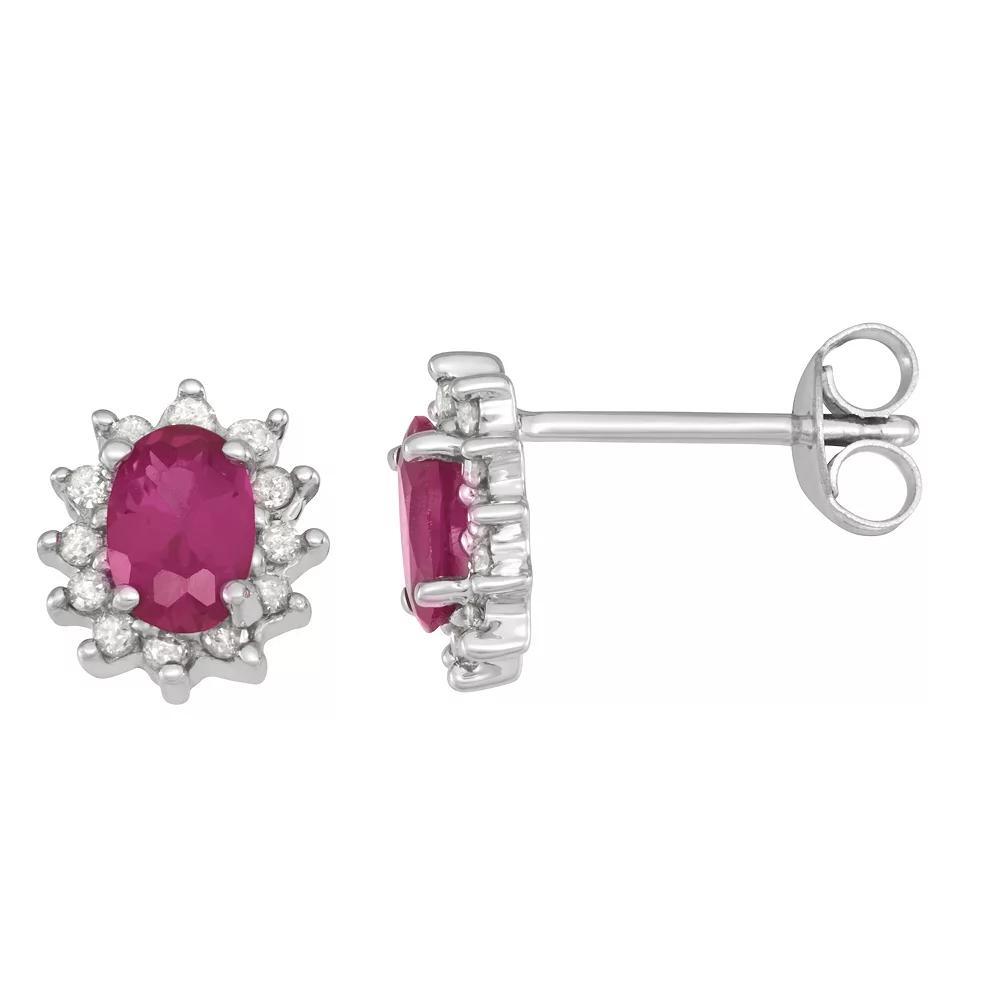 Sterling Silver Oval Lab-Created Ruby & 1/4 Carat T.W. Diamond Stud Earrings, Women's Product Image